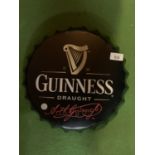 A VINTAGE GARAGE RETRO 'GUINNESS' HANGING WALL BEER BOTTLE CAP DISPLAY SIGN 35CM