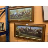 TWO FRAMED HORSE RACING PICTURES 'IN FULL FLOW' AND 'DOWN THE BACK' BY M SMALLMAN