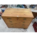 A PINE CHEST OF TWO SHORT AND THREE LONG DRAWERS