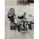 A BENCH TOP PILLAR DRILL AND AN EVOLUTION ELECTRIC MITRE SAW