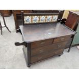 A VICTORIAN SATINWOOD WASHSTAND/CHEST WITH TILED BACK, 47" WIDE (INC. TOWEL RAILS)