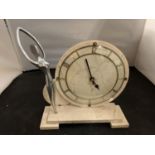 AN ART DECO STYLE MANTEL CLOCK WITH WHITE METAL FIGURINE DETAIL
