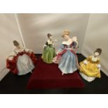 FOUR ROYAL DOULTON FIGURINES (SECONDS) TO INCLUDE SARA, FLEUR, CORALIE AND FIGURE OF THE YEAR AMY