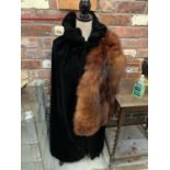 A VINTAGE VELVET CLOAK AND A FUR JACKET