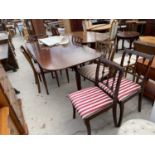 A REGENCY STYLE DROP-LEAF TABLE AND SIX VARIOUS CHAIRS