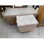 A MID 20TH CENTURY PADDED OTTOMAN AND A SMALLER OTTOMAN