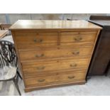 A VICTORIAN ASH CHEST OF TWO SHORT AND THREE LONG DRAWERS, 48" WIDE