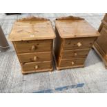 A PAIR OF THREE DRAWER PINE BEDROOM CHESTS