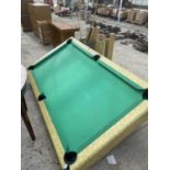 A BULLDOG POOL TABLE WITH BIRDS EYE MAPLE EFFECT FINISH TO INCLUDE A QUANTITY OF CUES AND BALLS 78"