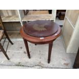 A BANBURY MINT 'THE THRESHING' SIDE TABLE BY MICHAEL HERRING, WITH GLASS TOP