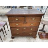 A GEORGE III OAK CHEST OF TWO SHORT AND GRADUATED DRAWERS ON BRACKET FEET, 41" WIDE