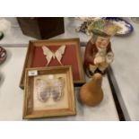 AN ASSORTMENT OF ITEMS TO INCLUDE A FRAMED GIANT MOTH , TOBY JUG ETC