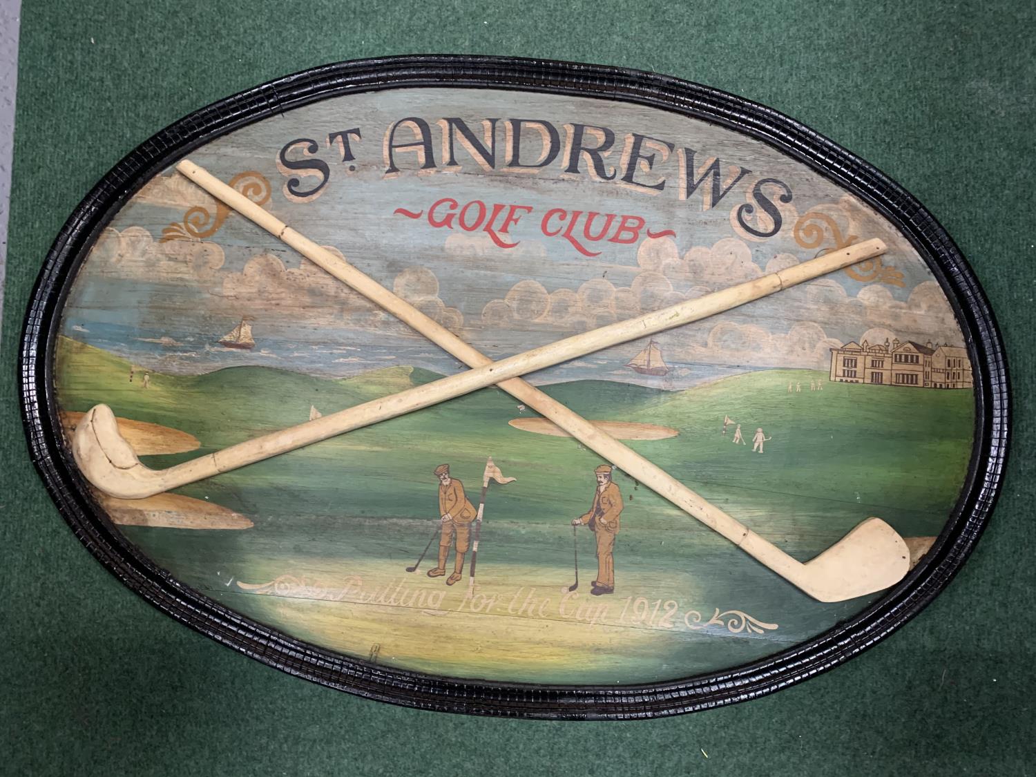 A VINTAGE PAINTED ST ANDREW'S GOLF CLUB SIGN WITH WOODEN FRAME (90X60CM)