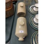 A PAIR OF VINTAGE EARTHENWARE HOT WATER BOTTLES