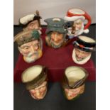 SEVEN VARIOUS SMALL TOBY JUGS TO INCLUDE SIX ROYAL DOULTON - ARAMIS, BEEFEATER, RIP VAN WINKLE,