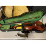 A VIOLIN, CASE, CHIN REST AND BOW