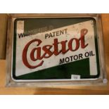 A VINTAGE STYLE METAL FRAMED 'CASTROL' MOTOR OIL WALL ART PICTURE 44CM X 34CM