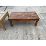 AN INDIAN HARDWOOD STUDDED COFFEE TABLE 43" X 23"