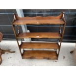 REPRODUCTION MAHOGANY OPEN SHELVES WITH DRAWERS TO THE BASE, 27" WIDE