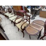 SIX REGENCY STYLE BRASS INALID DINING CHAIRS AND A DROP-LEAF TABLE