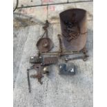 AN ASSORTMENT OF METAL ITEMS TO INCLUDE SCALES, DOOR FITTINGS ETC