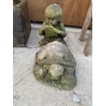 TWO STONE GARDEN ORNAMENTS TO INCLUDE A TURTLE AND A CHERUB