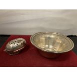 A INTERNATIONAL STERLING 122 PERSIAN SILVER BOWL AND A SILVER PLATED TEA STRAINER