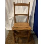 A VINTAGE WOODEN LIBRARY STEPS AND CHAIR