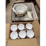 AN ASSORTMENT OF CERAMIC WARE TO INCLUDE CUPS, BOWLS ETC