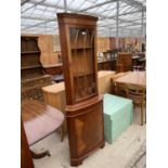 A YEW WOOD CORNER CABINET