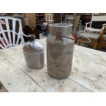 A VINTAGE MILK JUG AND A FURTHER METAL DRINKS FLASK