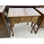 AN 18TH CENTURY STYLE OAK AND CROSSBANDED LOWBOY, 29" WIDE