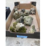 AN ASSORTMENT OF NINE STONE EFFECT GARDEN ORNAMENTS TO INCLUDE TOADS, FROGS AND TURTLE ETC