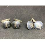 TWO PAIRS OF SIAM SILVER CUFFLINKS IN A PRSENTATION BOX