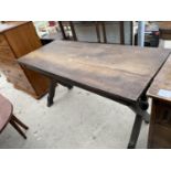 AN 18TH CENTURY STYLE OAK REFECTORY TABLE ON 'X' FRAMED BASE, 54x24"