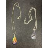 TWO SILVER NECKLACES WITH TEARDROP PENDANTS
