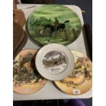 A BURLEIGH WARE HAND PAINTED 'DICK TURPIN' 5331 'G' CHARGER, TWO ROYAL DOULTON PLATES AND A