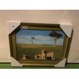A FRAMED ORIGINAL PAINTING OF LIONS IN THE WILD BY DON STYLER