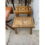 AN ISLE OF MAN SOUVENIR STOOL AND MUSIC BOX TABLE