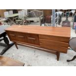 A RETRO TEAK DANISH STYLE SIDEBAORD ON OPEN BASE, 72" WIDE