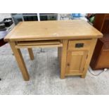 A LIGHT OAK SINGLE PEDESTAL OFFICE COMPUTER DESK, 43x26"