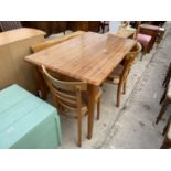A MDOERN PINE KITCHEN TABLE AND FOUR CHAIRS