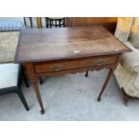 A GEORGE III OAK AND MAHOGANY CROSSBANDED SIDE TABLE WITH SINGLE DRAWER, 32" WIDE