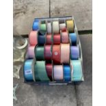 A LARGE QUANTITY OF ROLLS OF RIBBON IN VARIOUS COLOURS