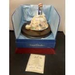 A ROYAL DOULTON THE GENTLE ARTS SPINNING WITH WOODEN PLINTH AND BOX, A PEGGY DAVIES LIMITED