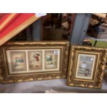 A COLLECTION OF FOUR EDWARDIAN AND LATER POSTCARDS IN TWO GILT FRAMES
