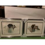 A SET OF TWO DARK WOOD FRAMED PRINTS BY RIAL