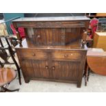 A REPRODUCTION OAK COURT CUPBOARD, 49" WIDE