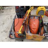 A PAIR OF FLYMO HOVER COMPACT 350 LAWNMOWERS AND A LANDXCAPE STRIMMER