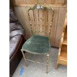 A BRASS FRAMED HALL CHAIR